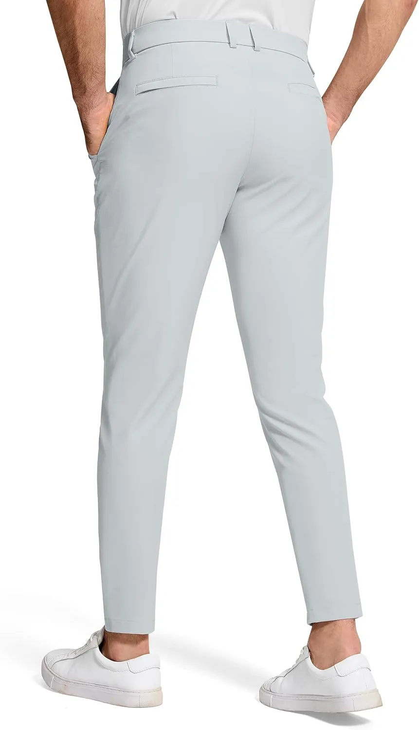 Men's Golf Dress Pants 30" Inseam Stretch Skinny Tapered Lightweight Breathable Chino Trousers with Pockets for Casual Work