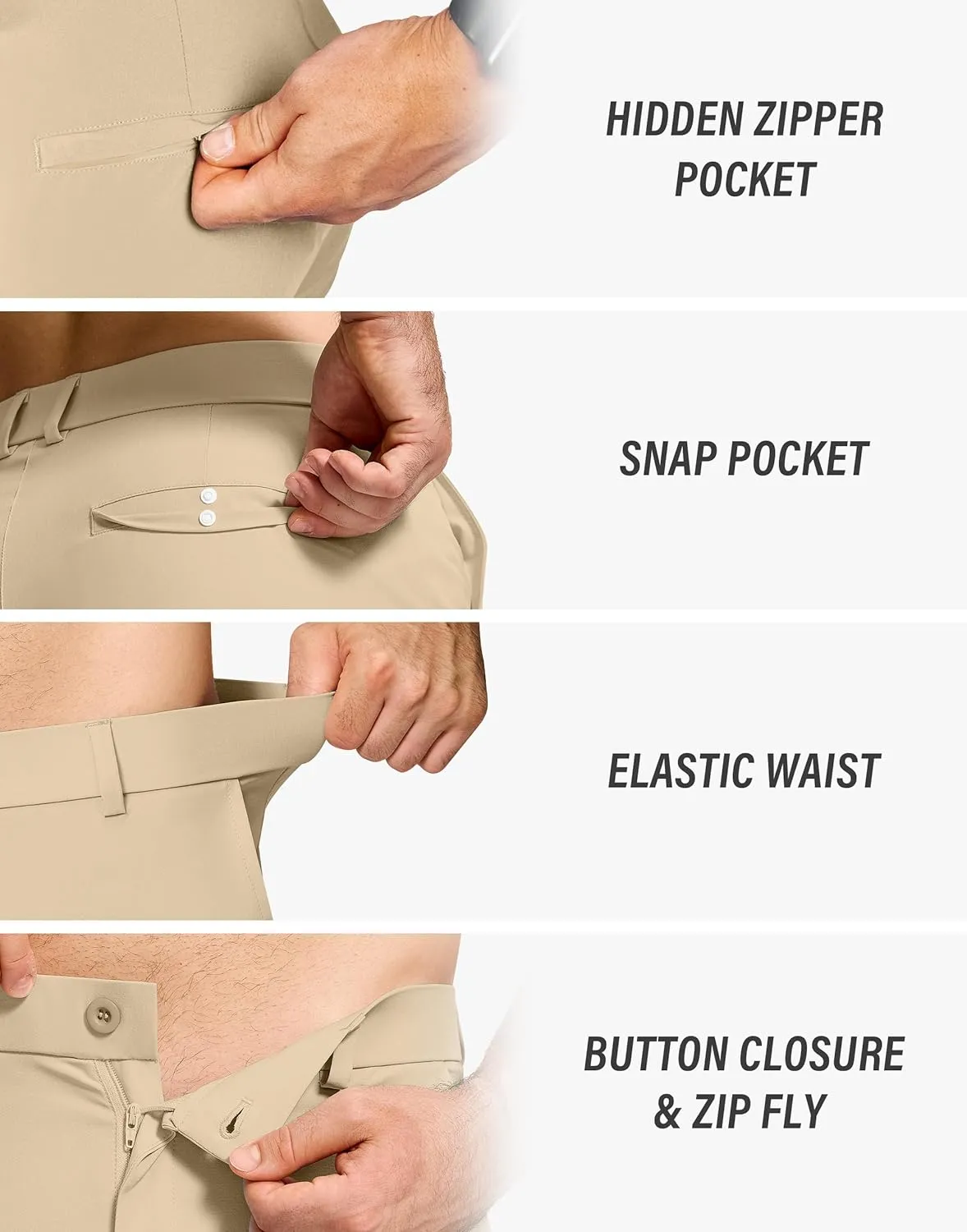 Men's Golf Dress Pants 30" Inseam Stretch Skinny Tapered Lightweight Breathable Chino Trousers with Pockets for Casual Work