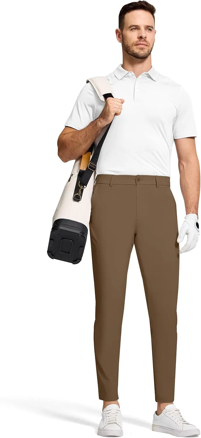 Men's Golf Dress Pants 30" Inseam Stretch Skinny Tapered Lightweight Breathable Chino Trousers with Pockets for Casual Work