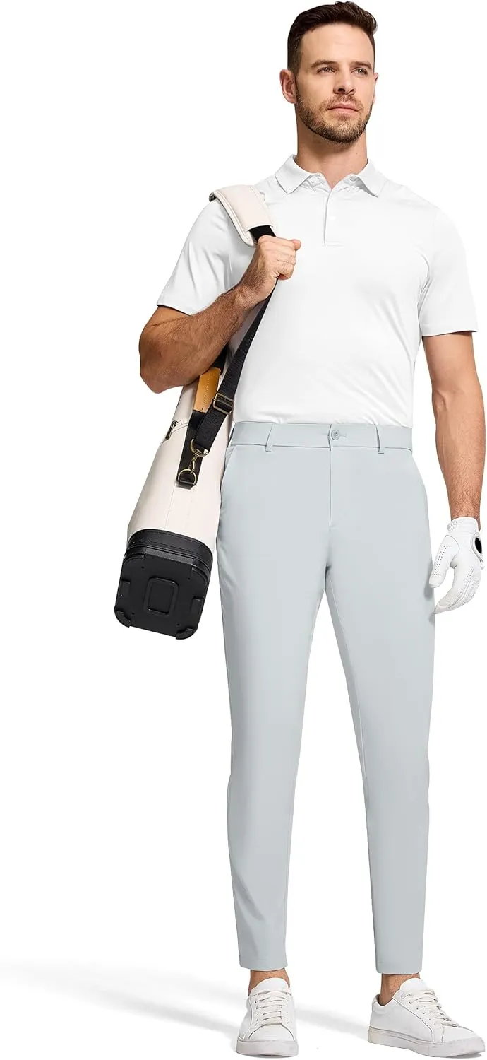 Men's Golf Dress Pants 30" Inseam Stretch Skinny Tapered Lightweight Breathable Chino Trousers with Pockets for Casual Work