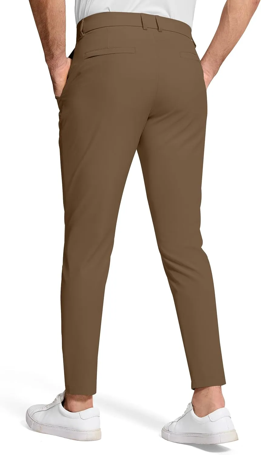 Men's Golf Dress Pants 30" Inseam Stretch Skinny Tapered Lightweight Breathable Chino Trousers with Pockets for Casual Work