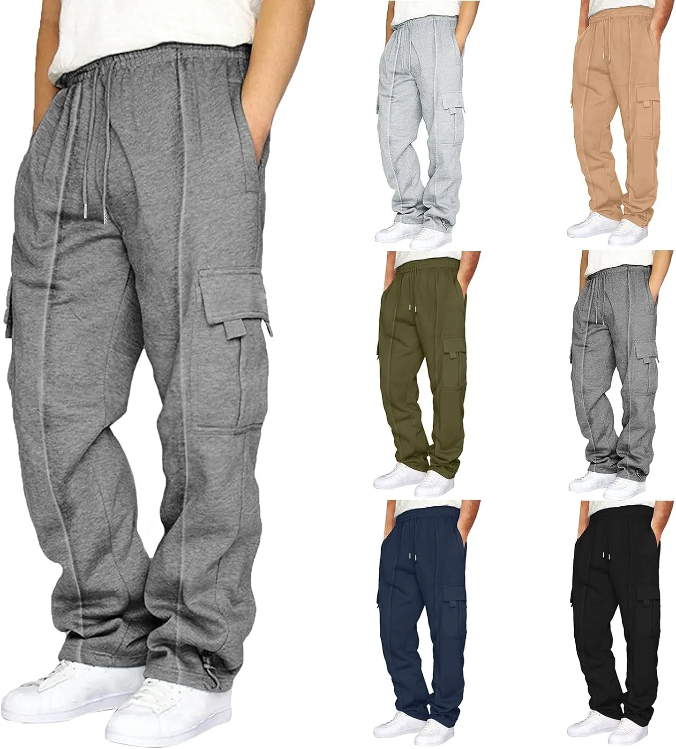Mens Joggers for Workout Athletic Running Baggy Loose Fit Sweatpants Casual Drawstring Stretch Cargo Pants with Multi Pockets