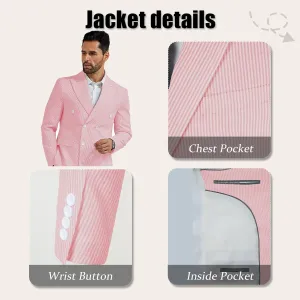 Mens Suit Summer Seersucker 2 Piece Double Breasted Buckle Striped Tuxedos for Men Wedding Suits Cotton Beach Party