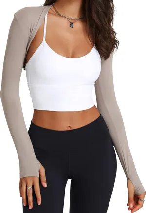 MISSACTIVER Women Workout Long Sleeve Open Front Bolero Athletic Shrug Cardigan Crop Top Arm Sleeve Cooling Shawl Thumb Hole