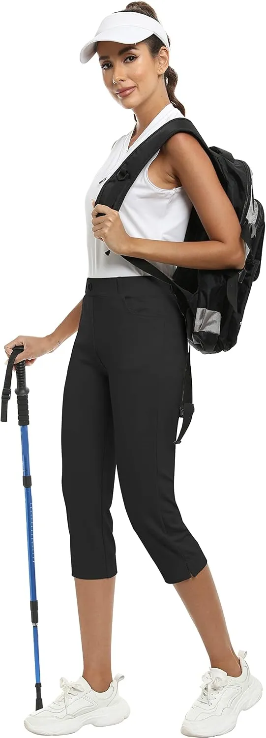 MoFiz Women's Capri Pants Summer Pull-On Stretch Straight Leg Golf Yoga & Business Casual Dressy Cropped Pants with Pockets