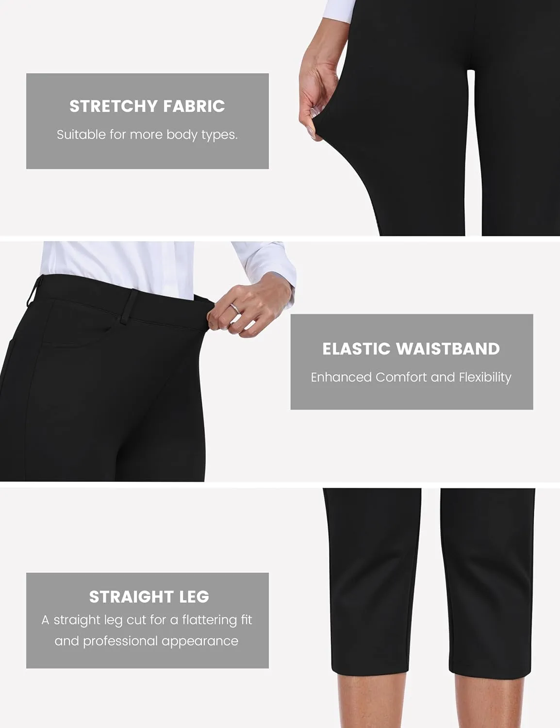 MoFiz Women's Capri Pants Summer Pull-On Stretch Straight Leg Golf Yoga & Business Casual Dressy Cropped Pants with Pockets