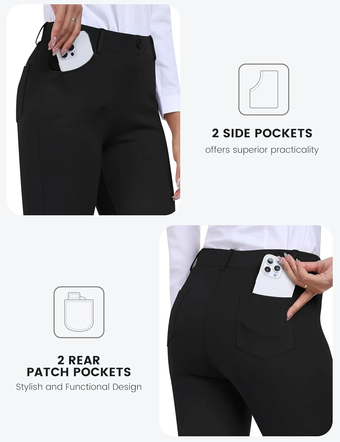 MoFiz Women's Capri Pants Summer Pull-On Stretch Straight Leg Golf Yoga & Business Casual Dressy Cropped Pants with Pockets