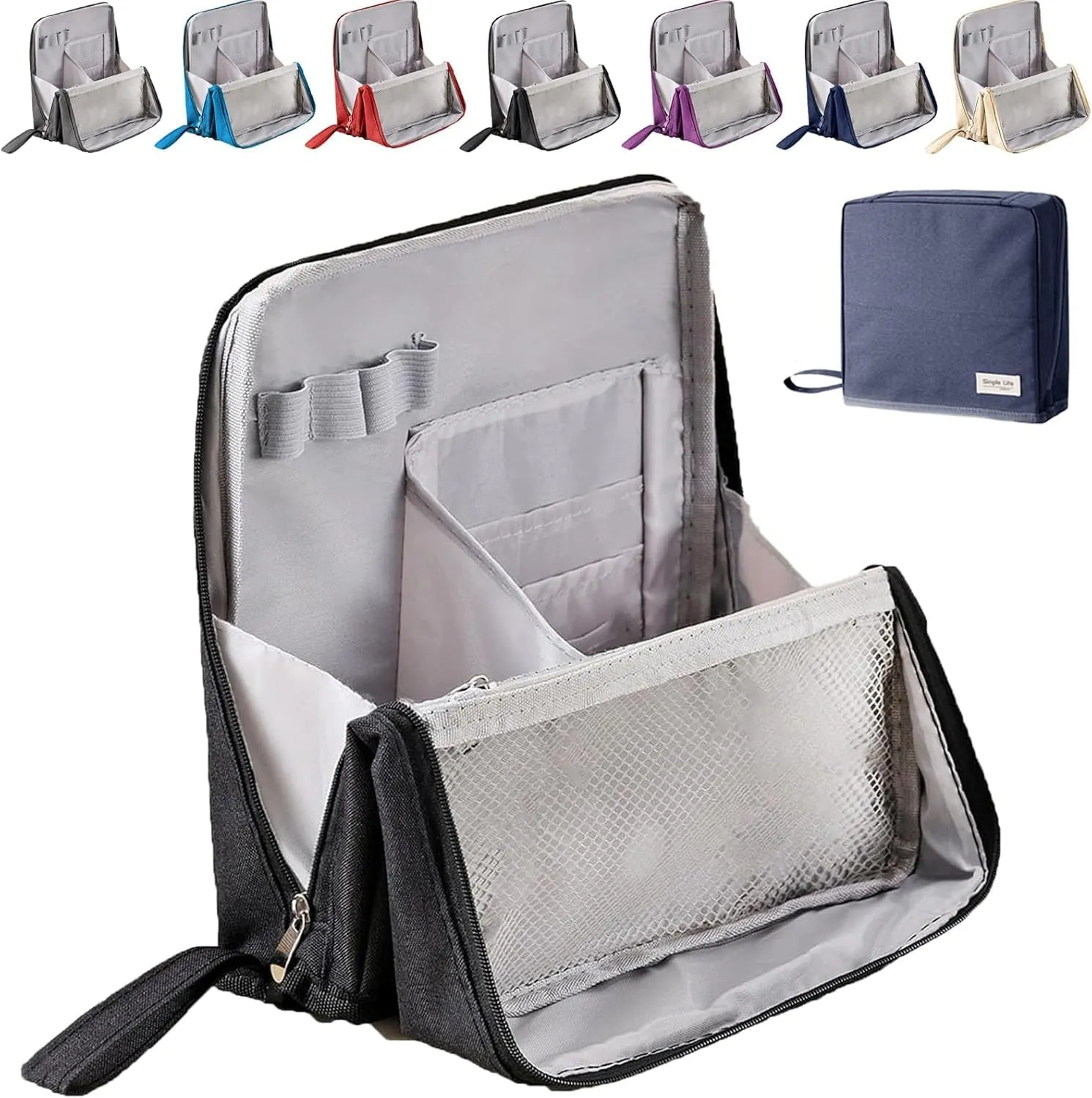 Multi-purpose Large Capacity Oxford Cloth Standing Makeup Bag, Waterproof Makeup Organizer with Compartments, Large Capacity Stationery Organizer, Portable Toiletry Bag (Beige)