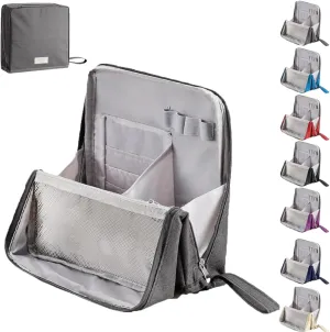 Multi-purpose Large Capacity Oxford Cloth Standing Makeup Bag, Waterproof Makeup Organizer with Compartments, Portable Storage for Stationery, Toiletries and Cosmetics (Gray)