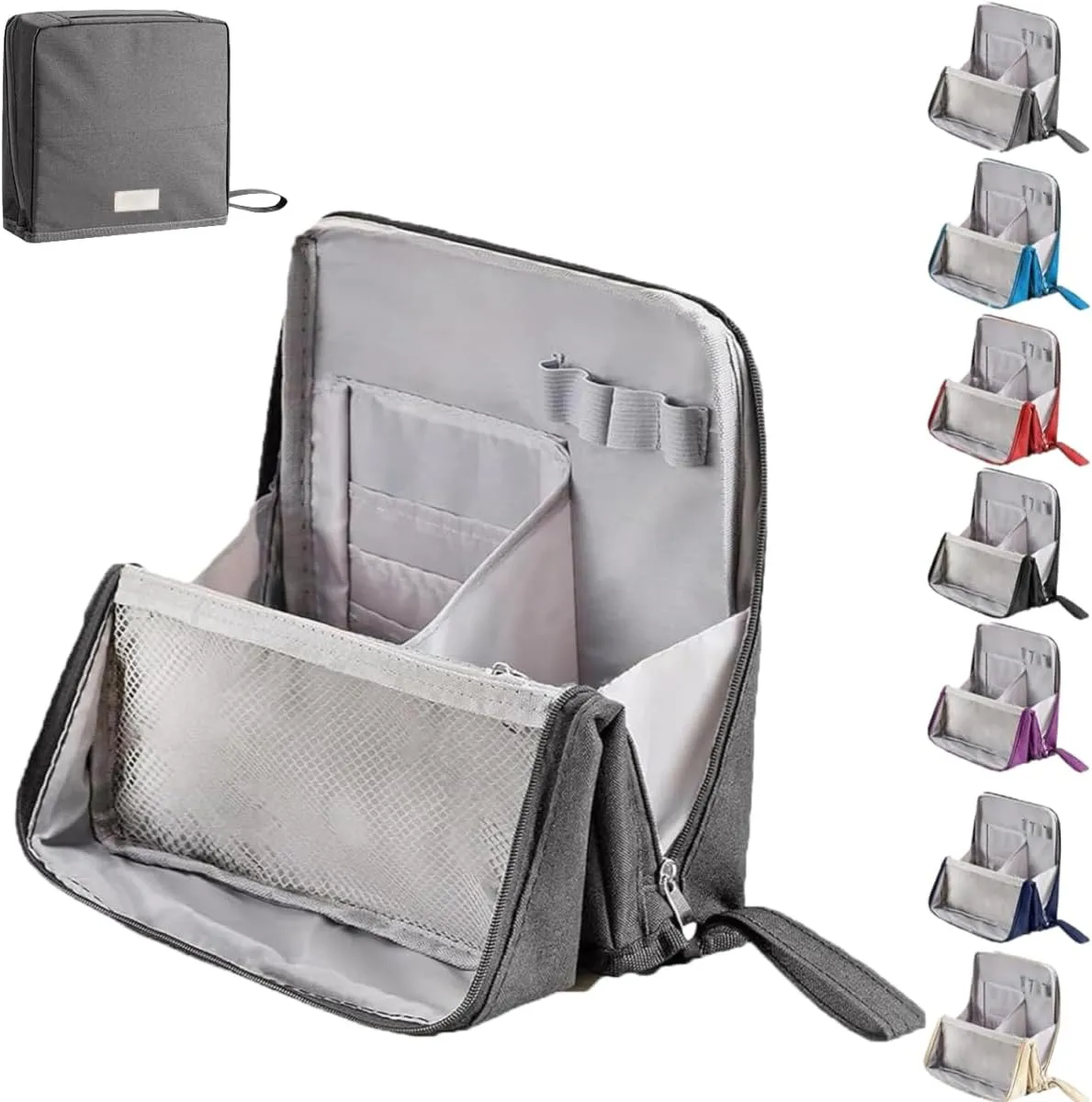 Multi-purpose Large Capacity Oxford Cloth Standing Makeup Bag, Waterproof Makeup Organizer with Compartments, Portable Storage for Stationery, Toiletries and Cosmetics (Gray)