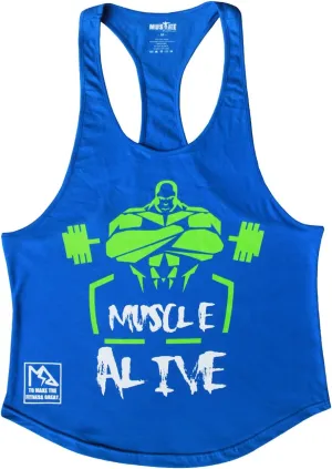 Muscle Alive Mens Bodybuilding Stringer Tank Tops Cotton Racerback Arch Hem