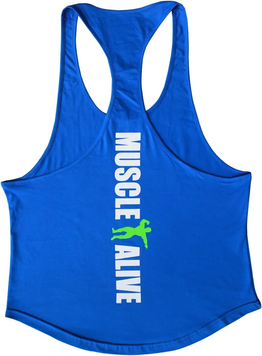 Muscle Alive Mens Bodybuilding Stringer Tank Tops Cotton Racerback Arch Hem
