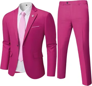 MY'S Men's 2 Piece Suit, One Button Slim Fit Jacket and Pants with Tie, Classic Blazer for Weddings Business Party