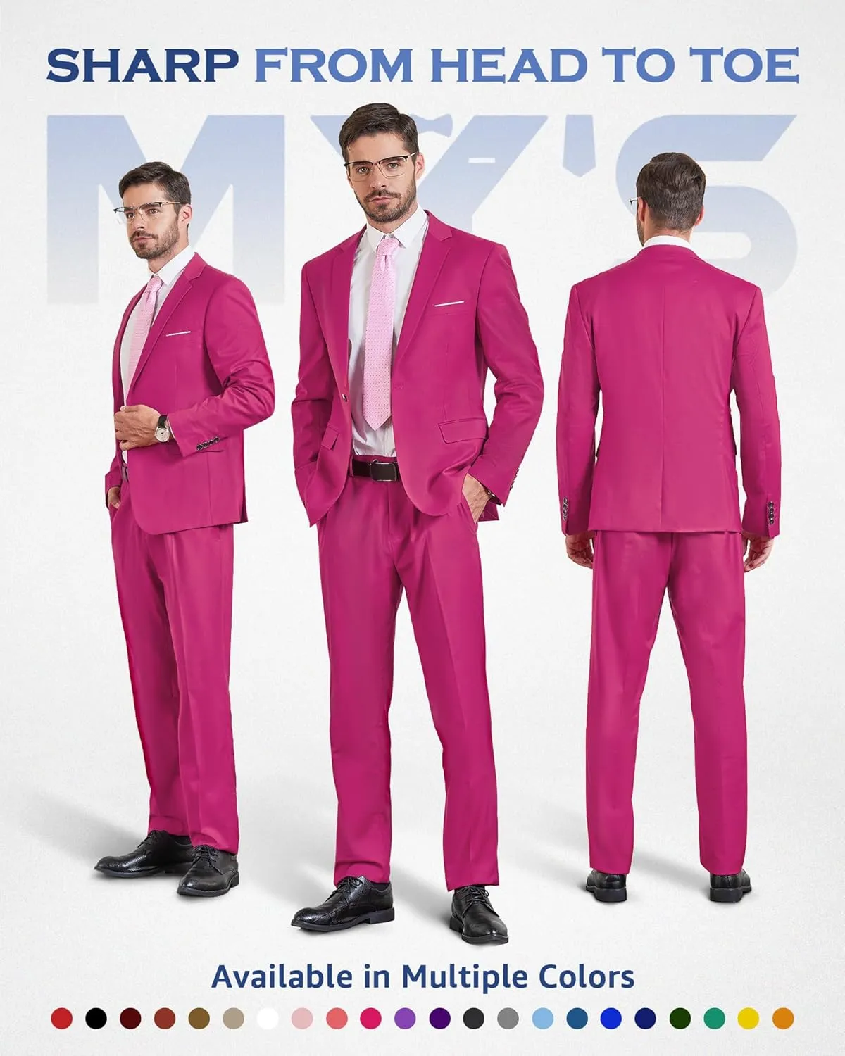 MY'S Men's 2 Piece Suit, One Button Slim Fit Jacket and Pants with Tie, Classic Blazer for Weddings Business Party