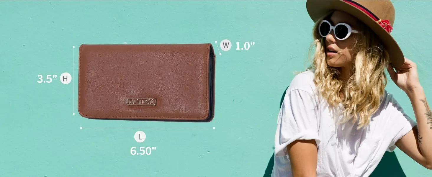 Nautica Seaside Slim Womens Wallet RFID Blocking Credit Card Holder, Coin Purse, Checkbook Organizer Clutch, Small Vegan Leather Wallet for Travel, Grand Canyon
