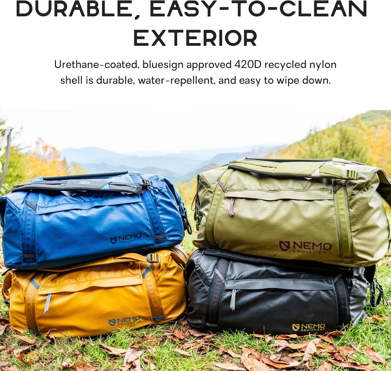 NEMO Equipment Double Haul Convertible Duffel & Tote Bag  Water-Resistant Gear Bag with Backpack Straps - 55L - Lake