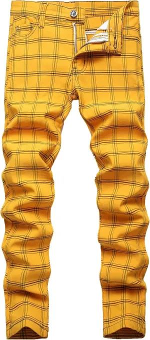 NOVOCCT Plaid Pants for Men - Skinny Mens Dress Pants - Stretch Slim Fit Business Casual Dress Chinos for Men