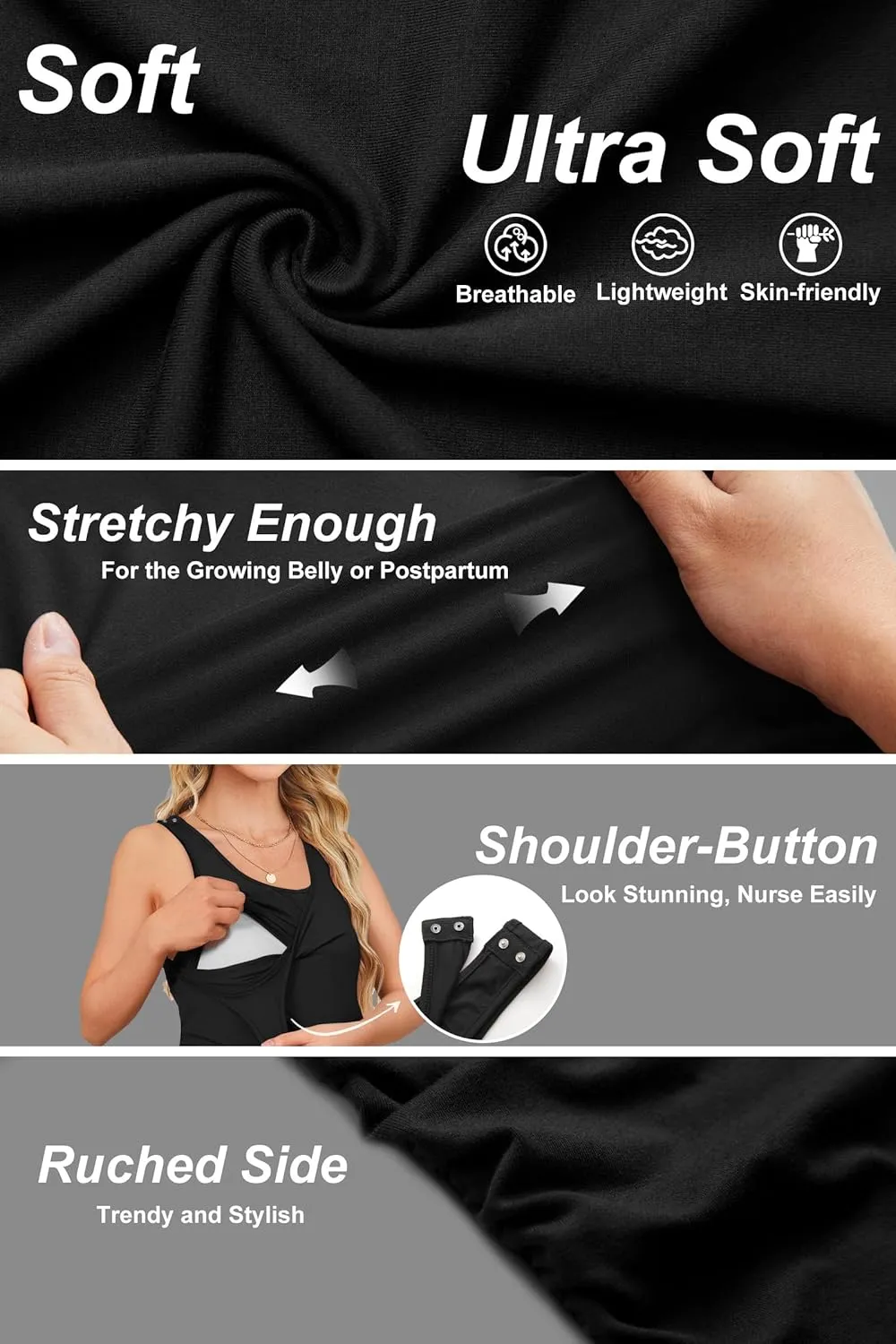 OUGES 2025 Womens Maternity Nursing Tank Tops Summer Scoop Neck Ruched Side Sleeveless Maternity Shirts Pregnancy Clothes