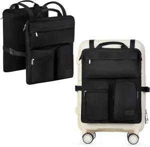 Over Luggage Organizer for Carry On Bag or Suitcase with Storage Pockets, 16 Laptop Sleeve with Handle, Travel Accessories Bag, Slide On Luggage Harness with Adjustable Straps (Black)