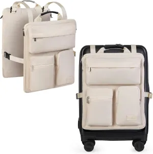 Over Luggage Organizer for Carry On Bag or Suitcase with Storage Pockets, 16 Laptop Sleeve with Handle, Travel Accessories Bag, Slide On Luggage Harness with Adjustable Straps (Ivory)
