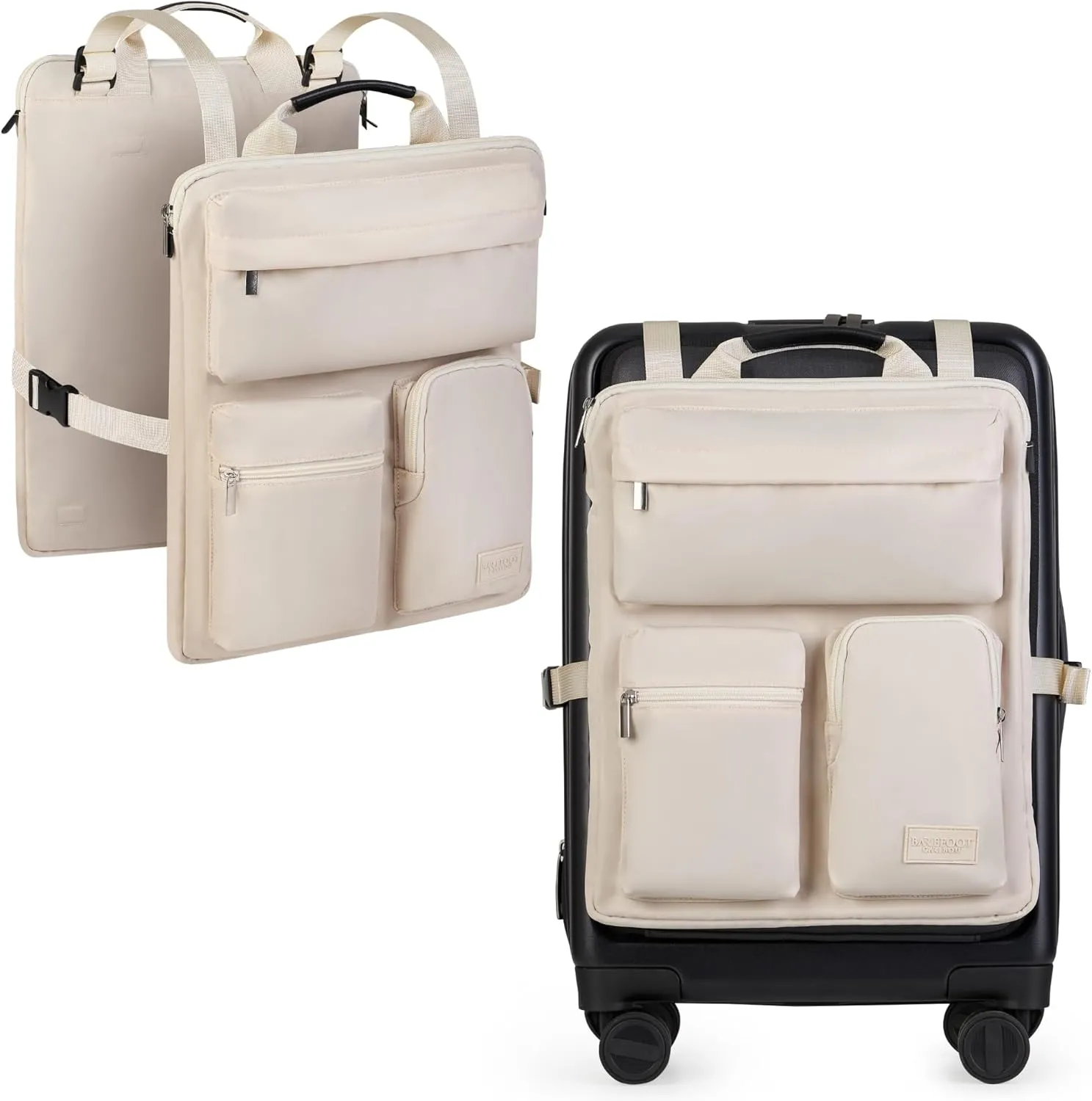 Over Luggage Organizer for Carry On Bag or Suitcase with Storage Pockets, 16 Laptop Sleeve with Handle, Travel Accessories Bag, Slide On Luggage Harness with Adjustable Straps (Ivory)