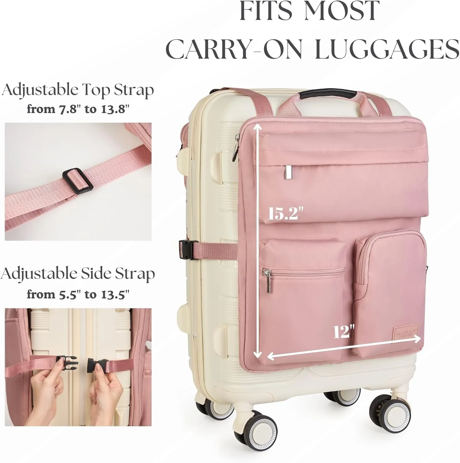 Over Luggage Organizer for Carry On Bag or Suitcase with Storage Pockets, 16 Laptop Sleeve with Handle, Travel Accessories Bag, Slide On Luggage Harness with Adjustable Straps (Pink)