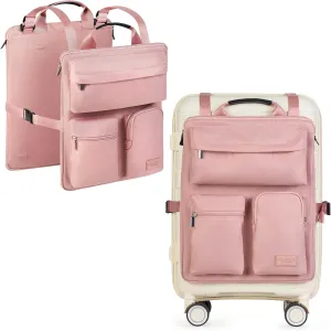 Over Luggage Organizer for Carry On Bag or Suitcase with Storage Pockets, 16 Laptop Sleeve with Handle, Travel Accessories Bag, Slide On Luggage Harness with Adjustable Straps (Pink)