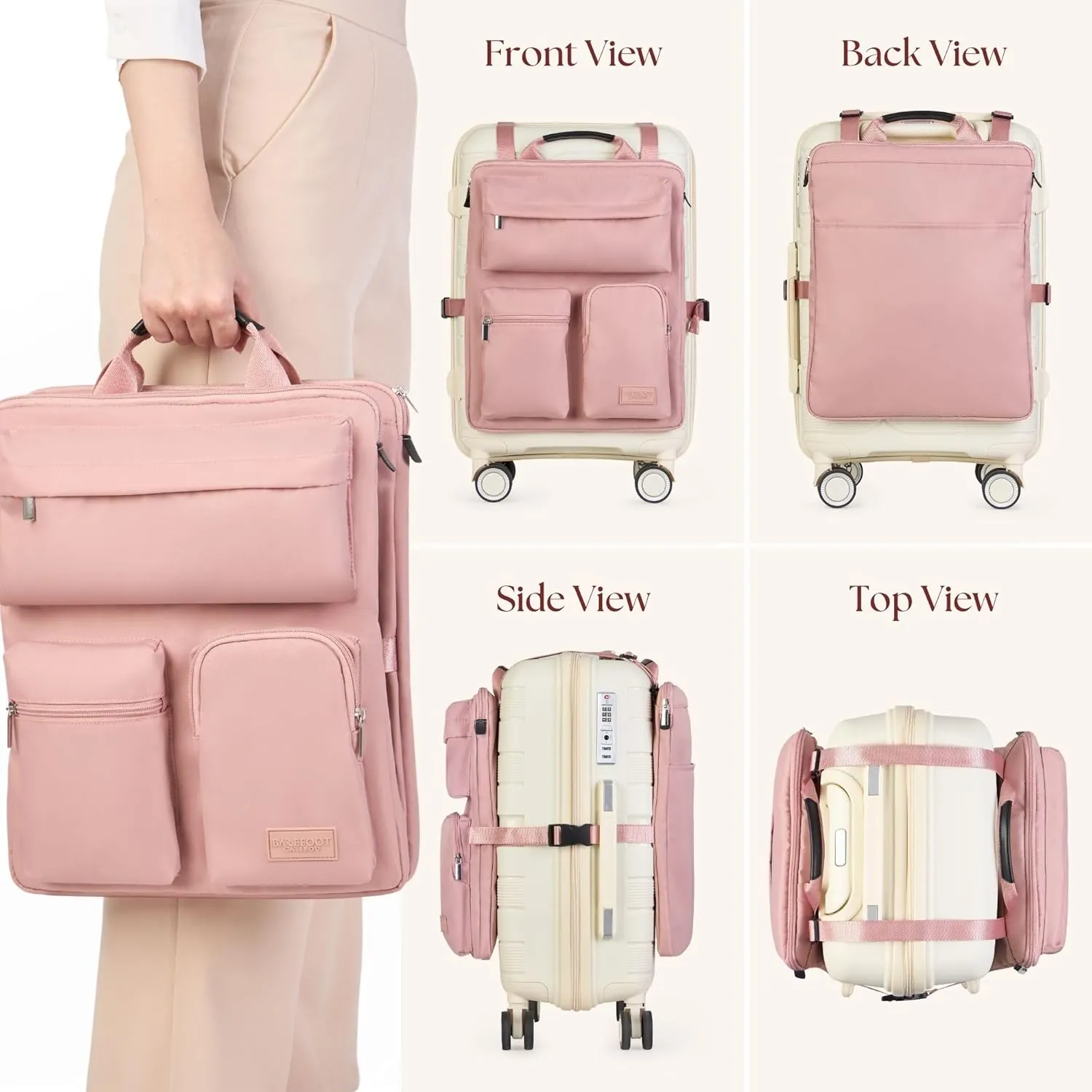 Over Luggage Organizer for Carry On Bag or Suitcase with Storage Pockets, 16 Laptop Sleeve with Handle, Travel Accessories Bag, Slide On Luggage Harness with Adjustable Straps (Pink)