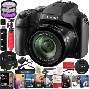 Panasonic Lumix FZ80 4K Digital Camera with 20-1200mm Lens 60x Optical Zoom Power O.I.S. Stabilization DC-FZ80 Bundle with Deco Gear Camera Bag Case   Filter Kit   Photo Video Software & Accessories