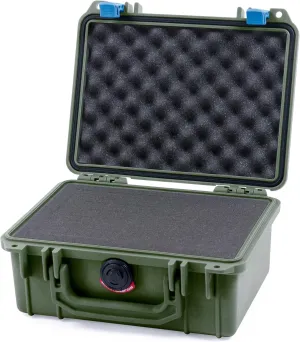 Pelican 1150 Case, OD Green with Blue Latches, Pick & Pluck Foam with Convolute Lid Foam