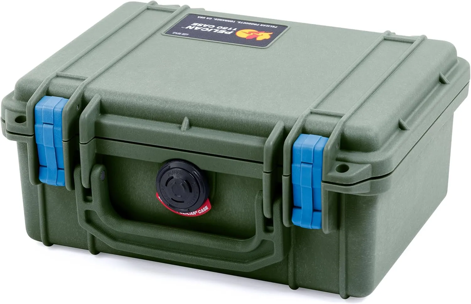 Pelican 1150 Case, OD Green with Blue Latches, Pick & Pluck Foam with Convolute Lid Foam