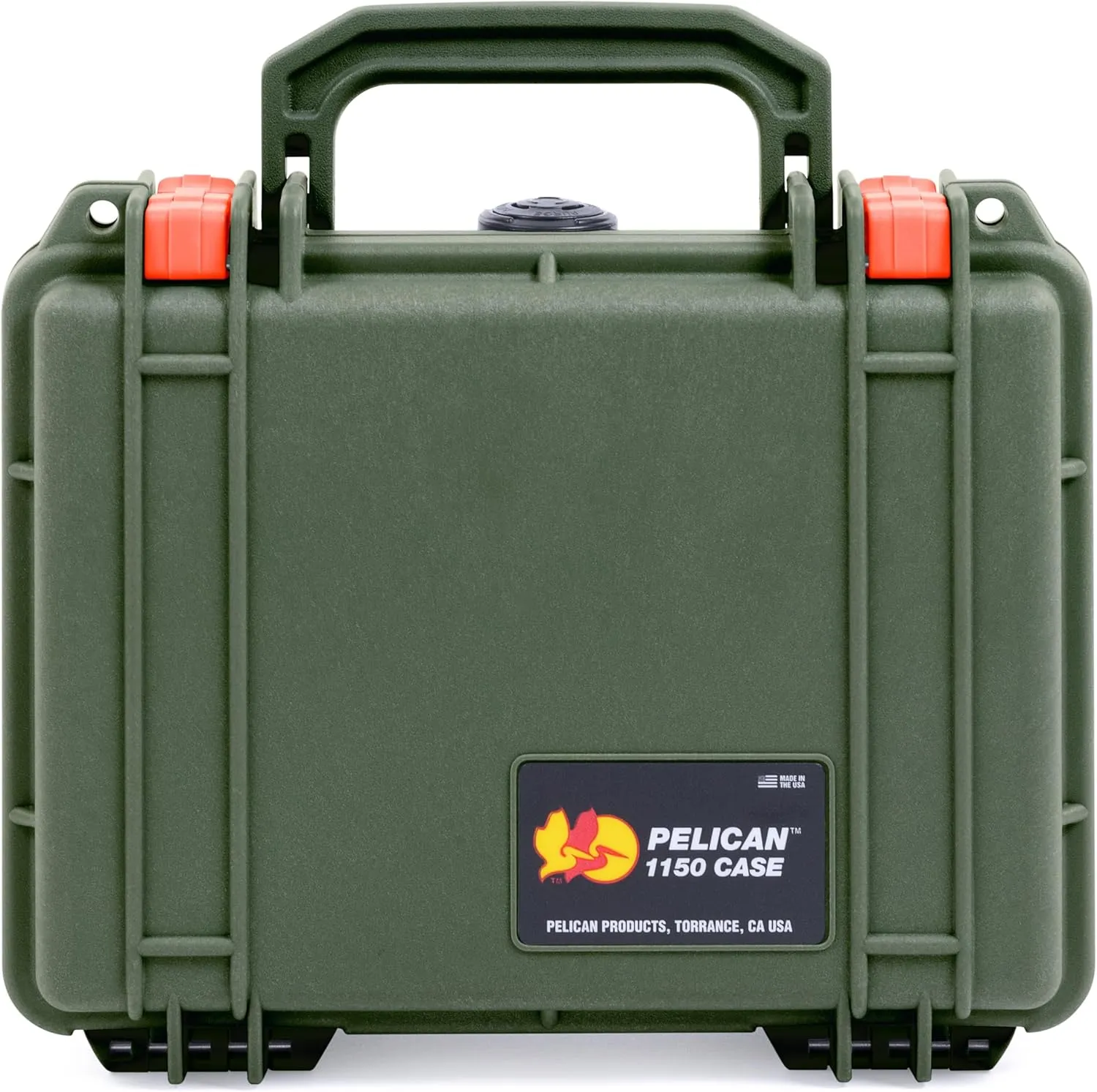 Pelican 1150 Case, OD Green with Orange Latches, Pick & Pluck Foam with Convolute Lid Foam
