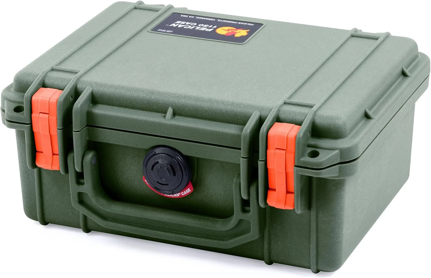 Pelican 1150 Case, OD Green with Orange Latches, Pick & Pluck Foam with Convolute Lid Foam