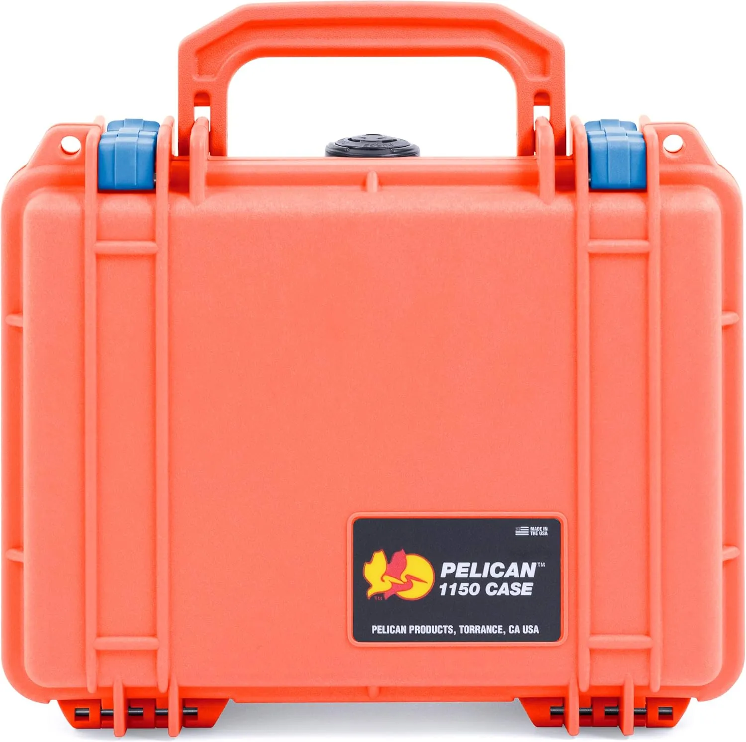 Pelican 1150 Case, Orange with Blue Latches, Pick & Pluck Foam with Convolute Lid Foam
