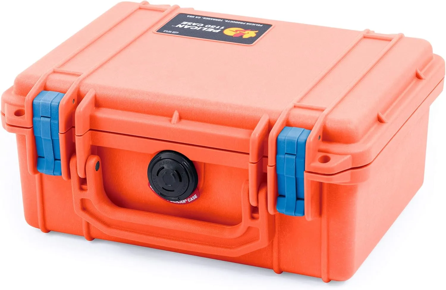 Pelican 1150 Case, Orange with Blue Latches, Pick & Pluck Foam with Convolute Lid Foam