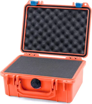 Pelican 1150 Case, Orange with Blue Latches, Pick & Pluck Foam with Convolute Lid Foam