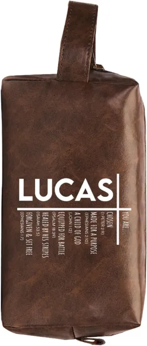 Personalized Leather Toiletry Bag for Men  Large Travel Kit with Engraved Name, Custom Text Gift for Dad & Husband