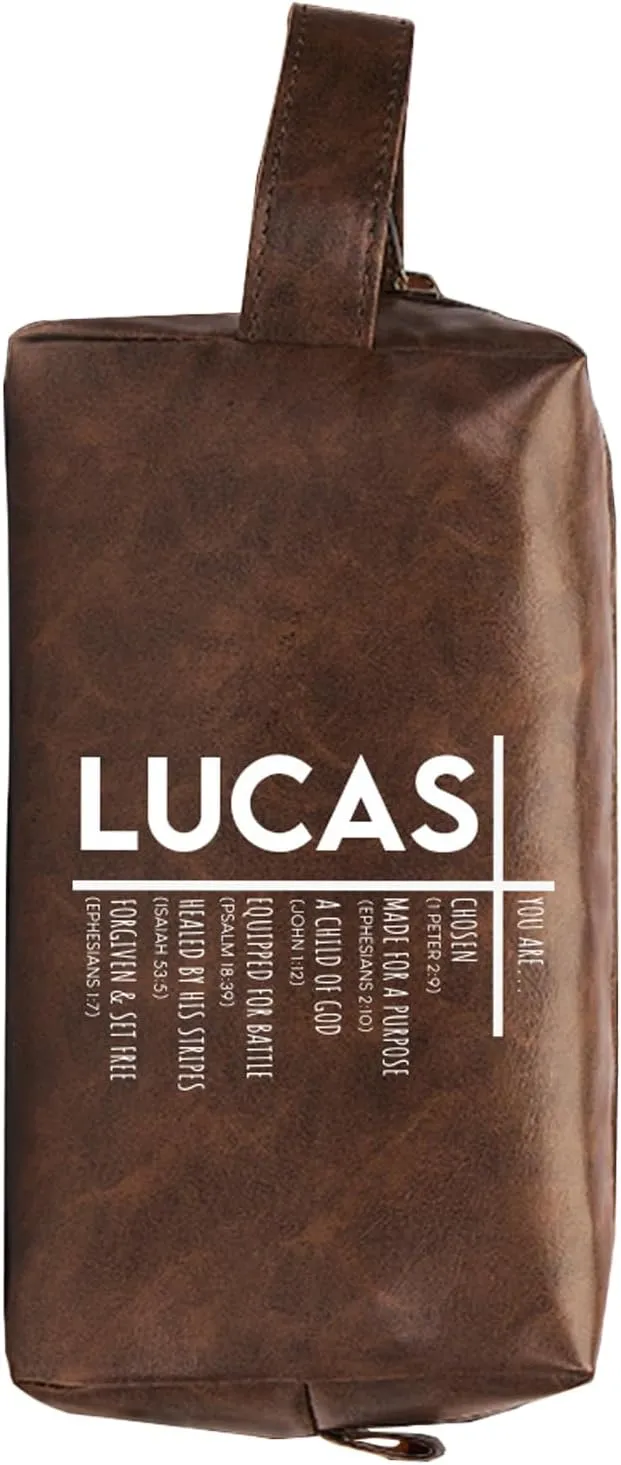 Personalized Leather Toiletry Bag for Men  Large Travel Kit with Engraved Name, Custom Text Gift for Dad & Husband