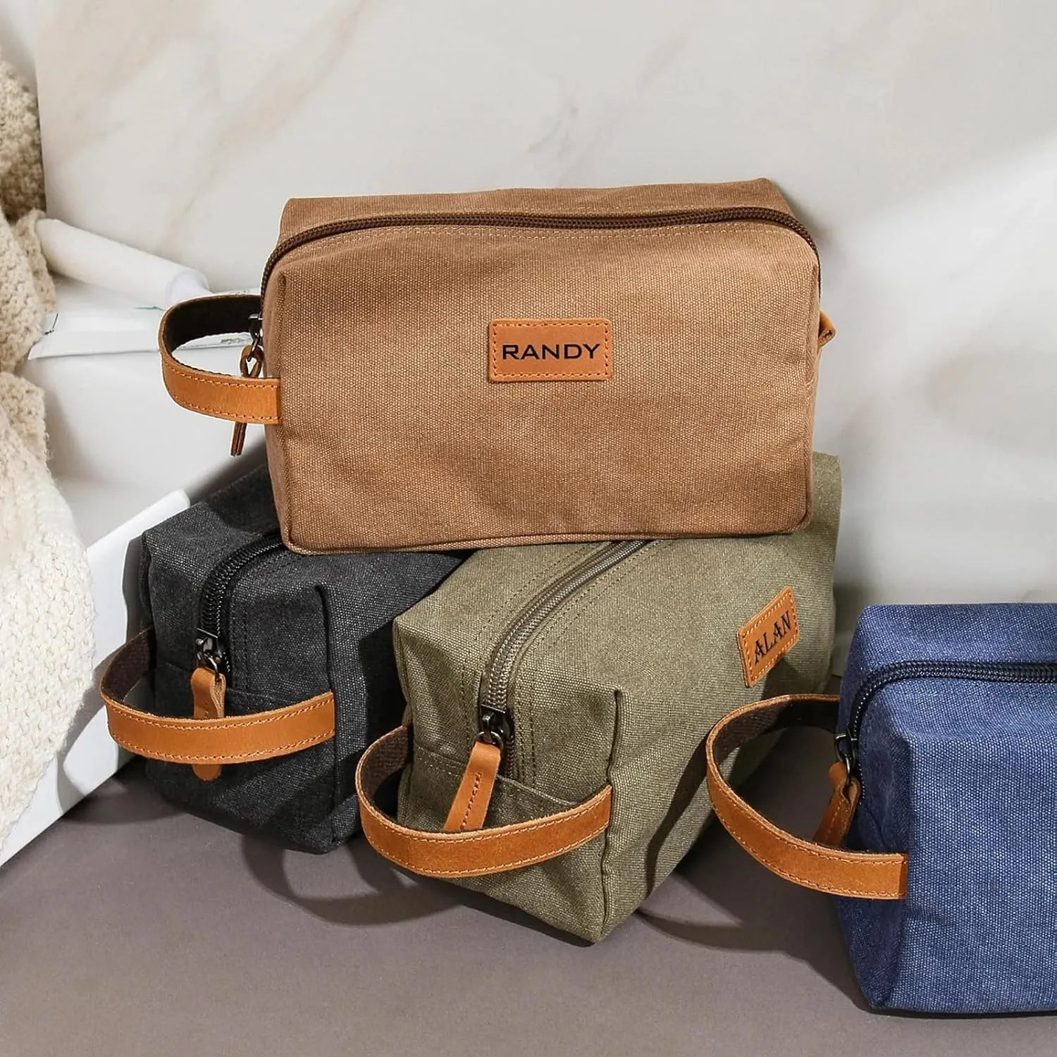 Personalized Toiletry Bag, Snirov Mens Toiletry Travel Bag Engraved Name Canvas Handcrafted Toiletry Bag for Husband Dad Boy Friend Fathers Day Gifts for Men