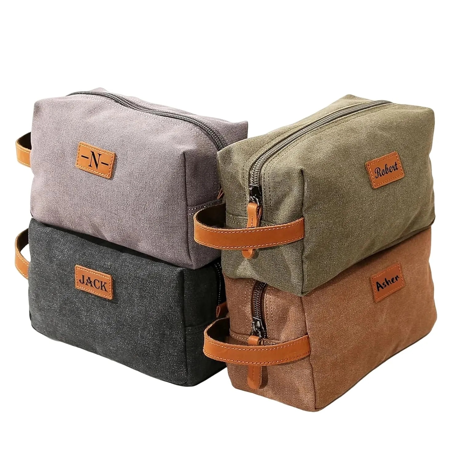 Personalized Toiletry Bag, Snirov Mens Toiletry Travel Bag Engraved Name Canvas Handcrafted Toiletry Bag for Husband Dad Boy Friend Fathers Day Gifts for Men