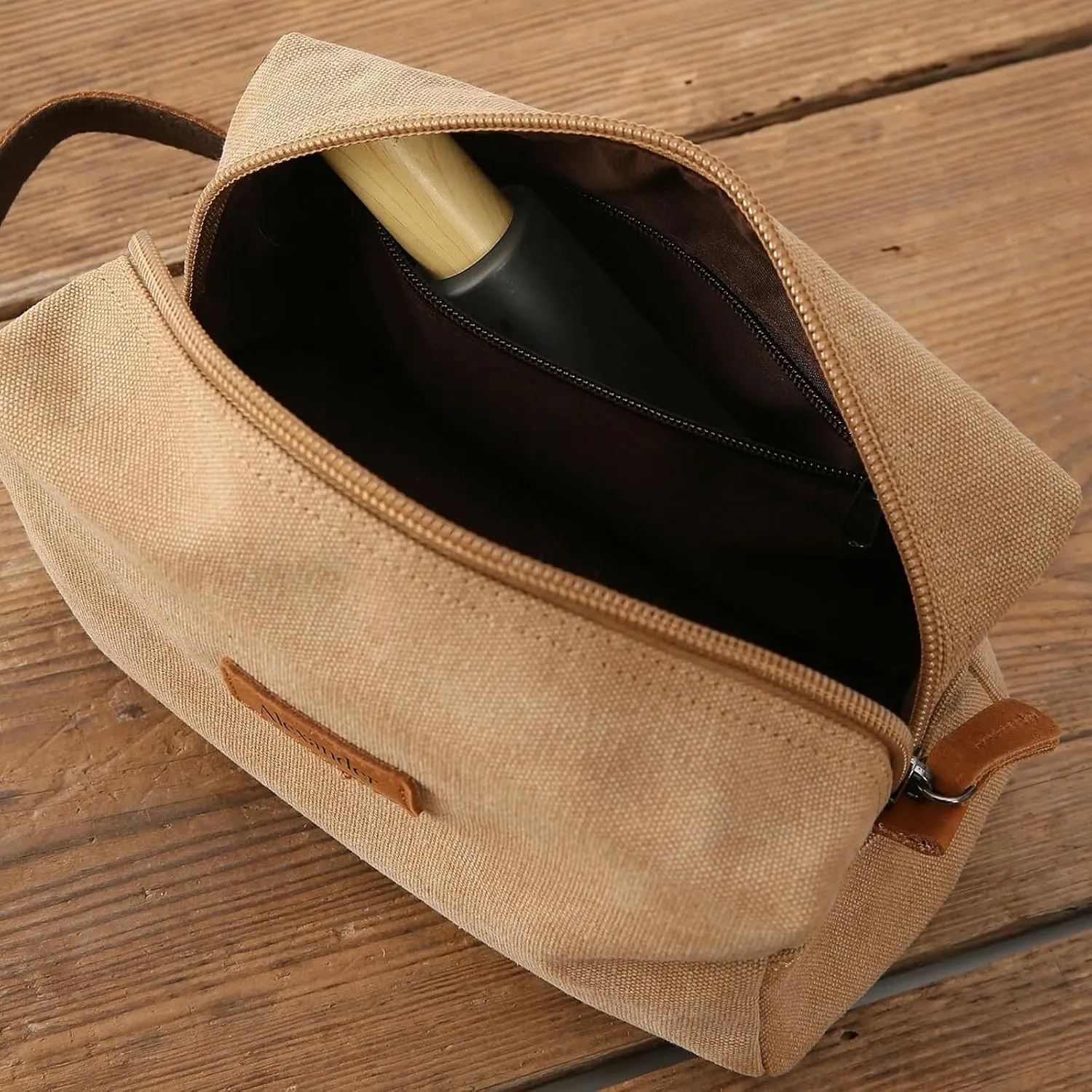 Personalized Toiletry Bag, Snirov Mens Toiletry Travel Bag Engraved Name Canvas Handcrafted Toiletry Bag for Husband Dad Boy Friend Fathers Day Gifts for Men
