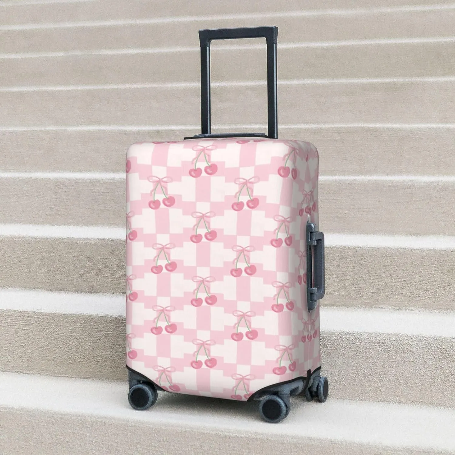 Pink Bow Cherry Travel Luggage Covers Elastic Suitcase Protector Washable Baggage Covers