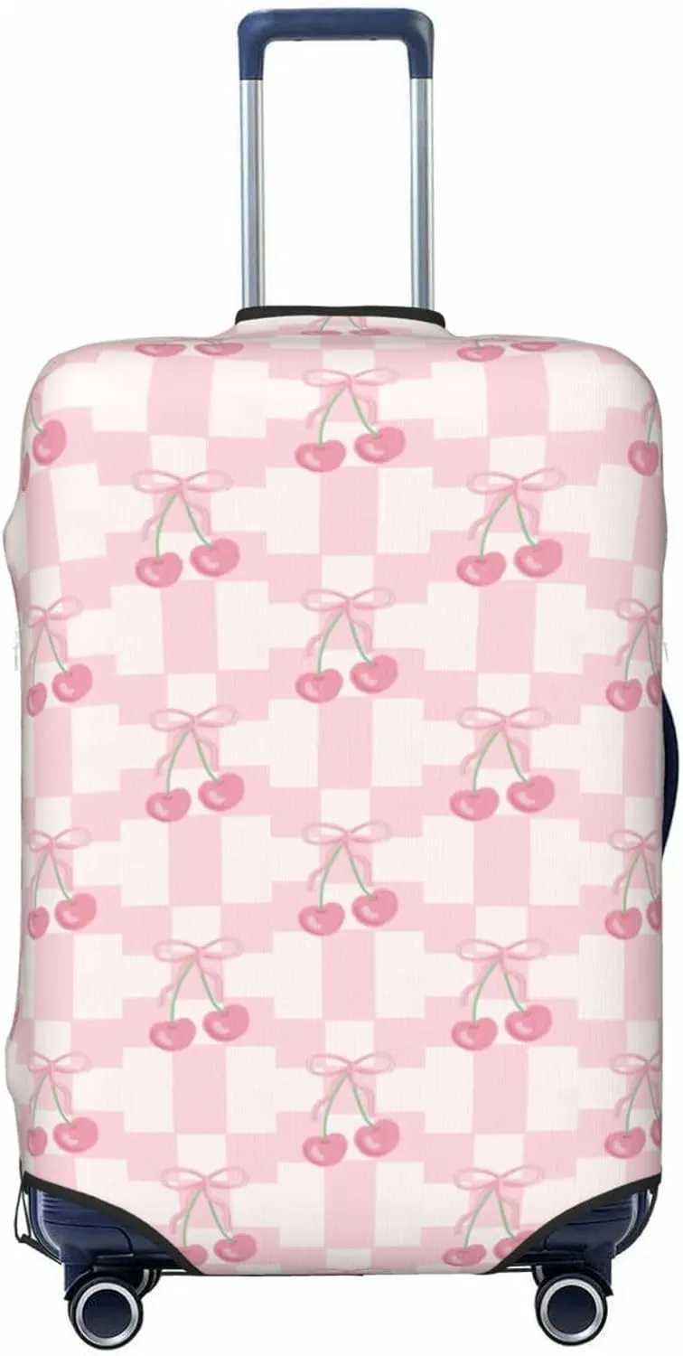Pink Bow Cherry Travel Luggage Covers Elastic Suitcase Protector Washable Baggage Covers