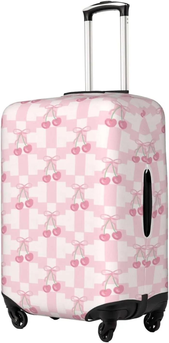 Pink Bow Cherry Travel Luggage Covers Elastic Suitcase Protector Washable Baggage Covers
