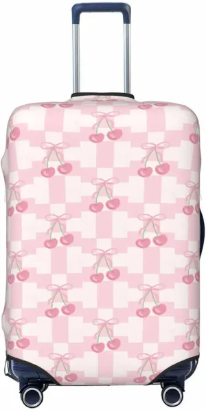 Pink Bow Cherry Travel Luggage Covers Elastic Suitcase Protector Washable Baggage Covers