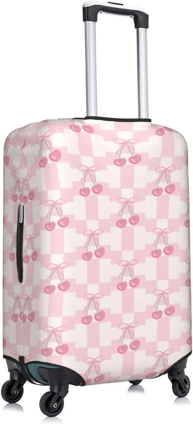 Pink Bow Cherry Travel Luggage Covers Elastic Suitcase Protector Washable Baggage Covers