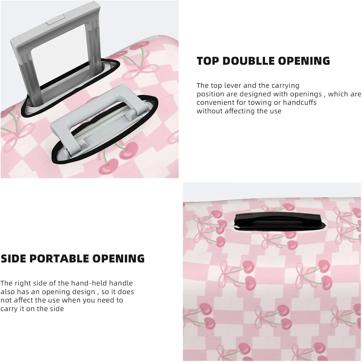 Pink Bow Cherry Travel Luggage Covers Elastic Suitcase Protector Washable Baggage Covers