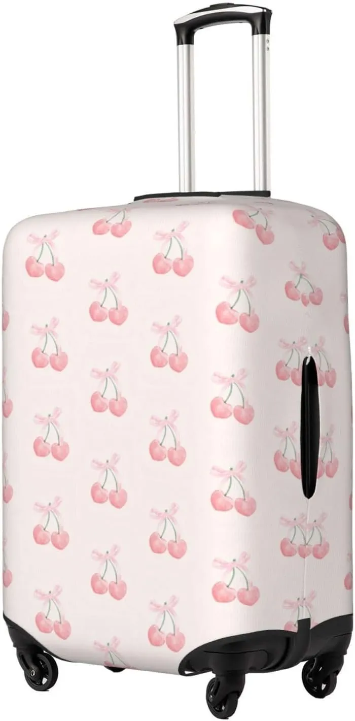 Pink Bow Cherry Travel Luggage Covers Elastic Suitcase Protector Washable Baggage Covers