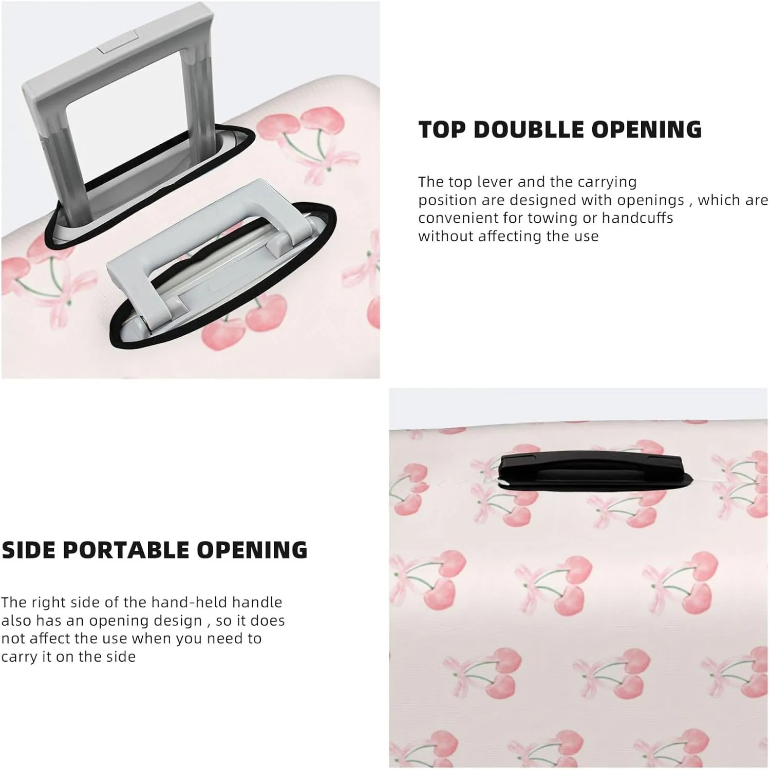Pink Bow Cherry Travel Luggage Covers Elastic Suitcase Protector Washable Baggage Covers