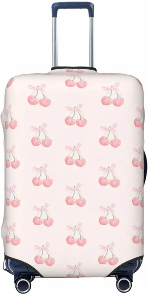 Pink Bow Cherry Travel Luggage Covers Elastic Suitcase Protector Washable Baggage Covers